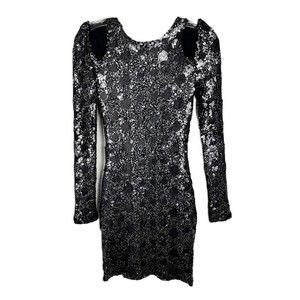 Blessed Are The Meek Dress Women 0 Black Silver Sequin Sparkly Cocktail Party